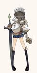  1girl amiami armor female helmet original pauldrons simple_background skirt solo sword weapon 