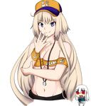  absurdres baseball_cap blue_eyes breasts commentary fam-u fate/apocrypha fate/grand_order fate_(series) groin hand_over_face hat highres jeanne_d'arc_(fate) jeanne_d'arc_(fate)_(all) jewelry john_cena long_hair medium_breasts midriff multiple_girls namesake navel necklace parody pose pun red_eyes riyo_(lyomsnpmp)_(style) smile style_parody tsurime underboob very_long_hair wristband wwe 