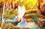  aquagalaxy arthropod butterfly cutie_mark day feathered_wings feathers female feral forest friendship_is_magic fur grass hair hooves insect long_hair multicolored_hair my_little_pony outside princess_celestia_(mlp) purple_eyes standing sunlight tree white_feathers white_fur wings 