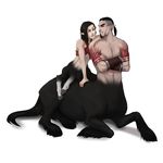  centaur crossed_arms duo equine equine_taur female hitmore hooves male mammal navel nude simple_background taur white_background 