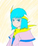  blue_eyes blue_hair child crown flat_chest royal_robe solo 