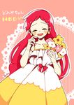  artist_request birthday blush dress earrings flower harukaze_doremi highres jewelry long_hair ojamajo_doremi open_mouth red_hair smile solo text_focus 