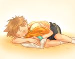  artist_name blonde_hair blush child closed_eyes egg male_focus on_floor pillow pokemon pokemon_go shorts sleeping solo spark_(pokemon) tank_top tezu_(tamataa) younger 