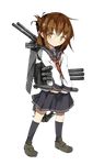  black_legwear black_skirt brown_eyes brown_hair full_body holding holding_weapon inazuma_(kantai_collection) kantai_collection long_hair official_art pleated_skirt shirt skirt socks solo torpedo transparent_background weapon white_shirt yadokari_(migihashi) 