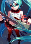  aqua_hair arm_ribbon bangs bare_shoulders belt black_panties black_ribbon black_skirt bless_you_(module) blue_eyes blue_hair blurry crop_top depth_of_field diamond_(shape) electric_guitar fkey flat_chest flower frills from_above guitar hair_between_eyes hair_flower hair_ornament hatsune_miku headphones highleg highleg_panties highres holding instrument layered_skirt legs_apart lens_flare long_hair looking_at_viewer midriff miniskirt nail_polish navel nisoku_hokou_(vocaloid) orange_nails panties parted_lips project_diva_(series) project_diva_f_2nd red_legwear red_nails red_ribbon ribbon shade shoes skirt sleeveless solo standing stomach thighhighs twintails underwear very_long_hair vocaloid white_flower wrist_cuffs 