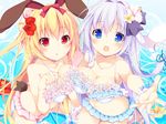  :o animal_ears bangs beckoning bikini blonde_hair blue_bikini blurry blush bow breast_press breasts bunny_ears bunny_girl bunny_tail cleavage collarbone depth_of_field eyebrows eyebrows_visible_through_hair flower frilled_bikini frills from_above hair_between_eyes hair_flower hair_intakes hair_ornament hair_ribbon halter_top halterneck hibiscus large_breasts long_hair looking_at_viewer low-tied_long_hair multiple_girls navel ocean open_mouth original outstretched_arm palms partially_submerged paw_pose pink_bikini pink_flower plumeria purple_hair red_bow ribbon silver_hair sitting spread_fingers string_bikini summer swimsuit symmetrical_docking tail very_long_hair wariza water wrist_cuffs yellow_flower yumemiya_subaru 