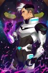  artist_name bodysuit clenched_hands fire hyakujuu-ou_golion looking_at_viewer male_focus manda_schank mechanical_arm parted_lips projected_inset realistic scar solo space star_(sky) takashi_shirogane voltron:_legendary_defender 