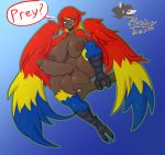  2018 absurd_res animal_humanoid avian avian_humanoid balls big_breasts biped blue_eyes breasts butt dark_skin dickgirl digital_drawing_(artwork) digital_media_(artwork) erection feather_hair feathered_wings feathers full-length_portrait harpy hi_res honky_kat huge_breasts humanoid intersex multicolored_feathers nipples nude open_mouth penis portrait precum scales simple_background smile solo sweat talons teeth text thick_thighs tongue uncut voluptuous wide_hips winged_arms wings 