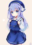  2016 :o backpack bag beret blue_eyes blue_hair blush dated gochuumon_wa_usagi_desu_ka? hair_ornament hairclip hat kafuu_chino kafuu_chino's_school_uniform long_hair looking_at_viewer pisuke school_uniform signature single_stripe solo x_hair_ornament 