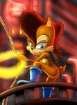  2016 absurd_res andersonicth anthro blue_eyes boots breasts brown_fur butt chipmunk clothing female footwear fur hair hi_res mammal red_hair rodent sally_acorn side_boob sitting solo sonic_(series) 