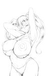  armpits arms_up bikini breasts gigantic_breasts greyscale highres long_hair monochrome mozu-k nipples original puffy_nipples simple_background sketch solo swimsuit twintails white_background 