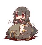  :p akagi_(kantai_collection) armor black_hair brown_hair chibi eel fish_costume flying_sweatdrops japanese_clothes kaga_(kantai_collection) kantai_collection lying multiple_girls muneate nuu_(nu-nyu) open_mouth red_eyes side_ponytail stomach_growling tears tongue tongue_out wavy_mouth yellow_eyes 