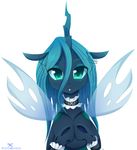  black_body blue_hair bug_wings changeling choker close-up clothing collar detached_cuffs equine female friendship_is_magic green_eyes hair hi_res horn jewelry lace looking_at_viewer mammal my_little_pony necklace pastelmistress queen_chrysalis_(mlp) simple_background solo white_background wings 
