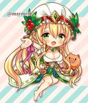 :o bare_legs barefoot blonde_hair breasts chibi cleavage freyja_(p&amp;d) green_eyes hat heart large_breasts marshmallow_mille pig pointy_ears puzzle_&amp;_dragons ribbon solo twitter_username wrist_ribbon 