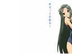  green_hair hiding long_hair nilitsu one-piece_swimsuit peeking_out school_swimsuit solo suzumiya_haruhi_no_yuuutsu swimsuit translated tsuruya very_long_hair wallpaper 