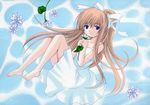  air barefoot blonde_hair blue_eyes dress feet flower full_body hair_ribbon holding holding_flower kamio_misuzu light_smile long_hair non-web_source parted_lips patoto ribbon solo very_long_hair white_dress white_ribbon 