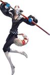  boots fake_tail fox_mask fox_tail full_body kitagawa_yuusuke knee_boots looking_at_viewer male_focus mask official_art persona persona_5 popped_collar puffy_sleeves sheath soejima_shigenori solo sword tail transparent_background unsheathing weapon 