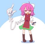  bandaged_arm bandages boots bun_cover chain chinese_clothes cuffs double_bun flower ibaraki_kasen kakinoki_mikan_(kari) pink_eyes pink_flower pink_hair pink_rose rose shackles short_hair solo tabard touhou 