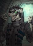  anthro canine clothed clothing eyewear fangs glasses hair hitmore looking_at_viewer male mammal open_mouth smile solo teeth tongue traditional_media_(artwork) 