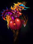  2016 absurd_res anthro anus areola armpits big_puss blue_eyes breasts butt claws crown dragon female hi_res horn human hybrid looking_at_viewer looking_back mammal mario_bros nintendo nipples orange_nipples piercing presenting princess_peach purple_skin pussy raised_tail rear_view red_skin signhereplease simple_background solo spikes standing video_games yellow_pussy 