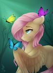  arthropod butterfly cyan_eyes detailed equine eyelashes feathered_wings feathers female feral fluttershy_(mlp) friendship_is_magic fur group hair insect long_hair mammal my_little_pony pegasus pink_hair silentwulv smile standing wings yellow_feathers yellow_fur 