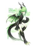  animal_ears character_request claws copyright_request dragon_girl dragon_tail dragon_wings green_hair green_wings horns kokaki_mumose long_hair scales solo tail wings yellow_eyes 