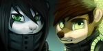  anthro bear big_eyes clothed clothing duo fangs female hitmore looking_at_viewer male mammal meerkat mongoose panda simple_background teeth 