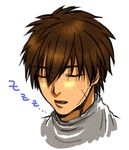  1boy big-lezard07 brown_hair close-up eyes_closed full_metal_panic! male_focus open_mouth sagara_sousuke scar simple_background sleeping solo white_background zzz 