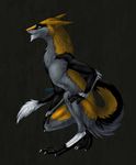  4_toes anthro crouching fur hi_res hitmore male nude sergal simple_background solo toes 