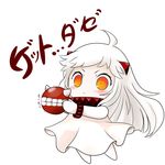  chibi commentary dress highres horns kantai_collection mittens northern_ocean_hime pale_skin pokemon pokemon_go shinkaisei-kan translated white_dress yume_shokunin 