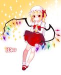  artist_name ascot blann blonde_hair bobby_socks crystal fingers_together flandre_scarlet full_body gradient gradient_background hat hat_ribbon highres looking_at_viewer mary_janes miniskirt mob_cap puffy_short_sleeves puffy_sleeves red_eyes ribbon sash shirt shoes short_hair short_sleeves side_ponytail skirt skirt_set socks solo sparkle touhou vest white_legwear wings wrist_cuffs 