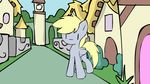  animated blonde_hair day deadlycomics derpy_hooves_(mlp) dot_eyes dust equine female feral friendship_is_magic hair jumping mammal my_little_pony no_sound outside pegasus street wings 