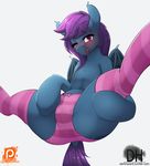  2016 bat_pony bat_wings blush clothed clothing darkhazard dock equine fan_character female fur hair hi_res hooves legwear looking_at_viewer mammal membranous_wings my_little_pony one_eye_closed panties patreon purple_hair simple_background solo spread_legs spreading tongue tongue_out underwear url white_background wings 
