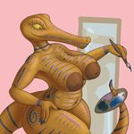  2016 anthro areola big_breasts bodypaint breasts caiman crocodilian female hi_res inverted_nipples liarborn navel nipples nude reptile scalie sefsefse slightly_chubby solo voluptuous wide_hips 