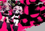  belt bike_shorts boots breasts cover cover_page cross-laced_footwear dj_takowasa doujin_cover fingerless_gloves gloves holding_hands lace-up_boots large_breasts multiple_girls octarian octoling octopus seaweed shirt sizma splatoon_(series) splatoon_1 t-shirt takozonesu tentacle_hair 