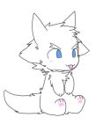  blue_eyes blush canine changed_(video_game) chano fur lin_(changed) mammal paws presenting simple_background sitting solo tongue tongue_out white_background white_fur white_tail wolf 