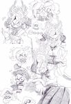  &gt;_&lt; armor closed_eyes commander_atarime commentary_request dj_takowasa greyscale hat heart helmet highres inkling japanese_armor kabuto military_hat monochrome octarian octoling octopus open_mouth sizma smile splatoon_(series) splatoon_1 takozonesu xd yuri 