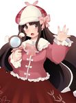  brown_hair cosplay hat houraisan_kaguya kozue_akari long_hair magnifying_glass open_hand open_mouth red_eyes solo tantei_opera_milky_holmes touhou very_long_hair 