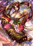  2016 artist_name bare_shoulders breasts brown_eyes brown_hair chinese_clothes cleavage closed_mouth detached_sleeves earrings fingernails guqin_sona hagoromo hanfu head_tilt huge_breasts instrument jewelry large_breasts league_of_legends long_fingernails long_hair long_sleeves looking_at_viewer low_neckline music nail_polish necklace number off_shoulder pink_eyes playing_instrument red_nails ryuki@maguro-ex sash sharp_fingernails shawl signature solo sona_buvelle standing twintails very_long_hair wide_sleeves 