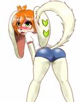  basset_hound butt canine clothing dog fangs female floppy_ears freedom_planet hair long_ears mammal milla_basset mufeet orange_hair presenting presenting_hindquarters rear_view sharp_teeth solo tagme tee_shirt teeth tight_clothing video_games 