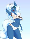 anthro big_breasts blue_eyes breasts clothed clothing english_text equine fan_character female fingers hair hand_behind_head hi_res horn mammal midriff my_little_pony navel open_mouth simple_background skecchiart solo teeth text thick_thighs tongue under_boob unicorn white_background white_hair wide_hips 