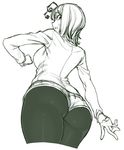  antennae ass breasts from_behind from_below greyscale image_sample insect_girl looking_back monochrome pantyhose pixiv_sample shirt short_hair short_shorts shorts solo space_jin sweatdrop thighs touhou wriggle_nightbug 