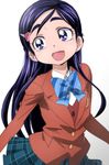  :d blazer brown_jacket futari_wa_precure green_skirt hair_ornament hairclip jacket long_hair looking_to_the_side manji_(tenketsu) open_mouth plaid plaid_skirt precure purple_eyes purple_hair school_uniform sketch skirt smile solo verone_gakuin_school_uniform yukishiro_honoka 