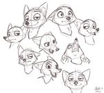  alec8ter anthro black_and_white canine disney fox looking_at_viewer male mammal monochrome nick_wilde simple_background sketch sketch_page zootopia 