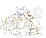  al_(weaver) anthro bedroom_eyes bra canine cigarette clothing disney fan_character female grin group half-closed_eyes hand_on_thigh male mammal panties seductive sharp_teeth smile smirk smoking sofa teeth the_weaver underwear wolf zootopia 