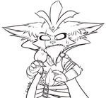  anthro black_and_white clothed clothing cosplay crossdressing digital_drawing_(artwork) digital_media_(artwork) grin hi_res kled league_of_legends line_art male mammal monochrome signature solo veigar-chan video_games yordle 