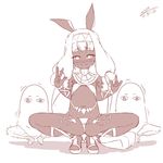  bangs blunt_bangs commentary_request dark_skin deksodba egyptian fate/grand_order fate_(series) flat_chest headband jewelry long_hair medjed monochrome nitocris_(fate/grand_order) sandals solo spread_legs squatting 