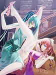  \||/ absurdres aqua_hair bangs bare_arms blurry book bookshelf bow breasts couch couple depth_of_field dress elbow_gloves eyelashes formal frilled_dress frills garter_straps gloves green_eyes hair_ribbon hairband halterneck hatsune_miku high_heels highres holding holding_shoes indoors large_breasts leg_licking legs_up library licking light_particles long_hair looking_at_another lying medium_breasts megurine_luka multiple_girls okingjo on_back on_couch pale_skin pantyhose parted_lips pink_footwear pink_hair purple_dress railing ribbon ringed_eyes sash shoe_dangle shoes short_dress sideboob signature sleeveless sleeveless_dress stairs thigh_grab thigh_licking thighhighs tongue tongue_out twintails very_long_hair vocaloid white_gloves white_legwear yuri 