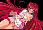  akira_(viper) black_background breasts choker kimura_takahiro large_breasts long_hair long_legs looking_at_viewer outstretched_arm panties red_eyes red_hair ribbon short_sleeves simple_background skirt solo thigh_ribbon underwear very_long_hair viper viper_v16 white_panties 