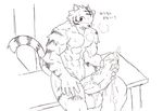  abs anthro athletic balls bench big_penis blush cum cum_on_penis erection feline glans hand_on_penis japanese japanese_text kuroma male mammal masturbation muscular nude orgasm penis sitting sketch solo text tiger translation_request 